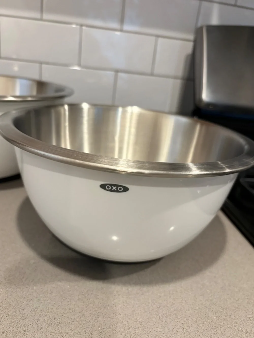 OXO Good Grips 3 piece Stainless Steel Mixing Bowl Set White Non Slip